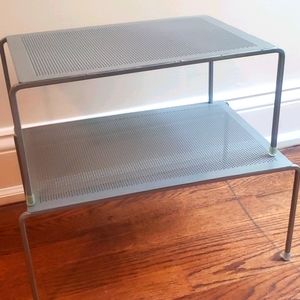 Set of two silver stackable shelf organizers